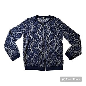 Maurices Full Zip Lace Top Baseball Style Jacket Navy Blue Women's Size Small